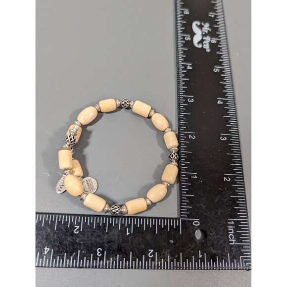 Alex & Ani 7" Wood Bead Bracelet With Metal Accents Boho Coastal - Picture 8 of 8